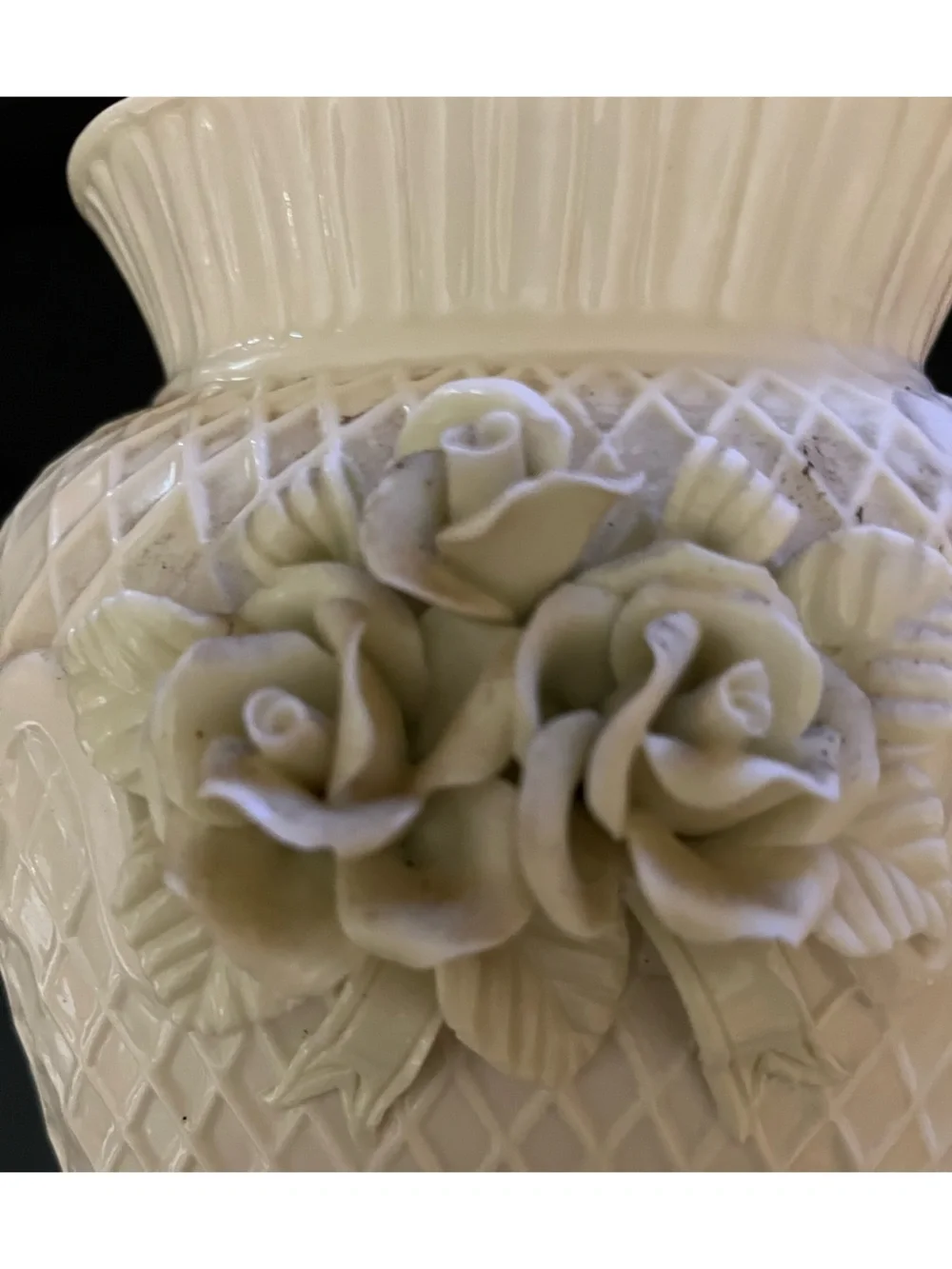 Cream Floral Relief Accent Vase - Unknown Brand